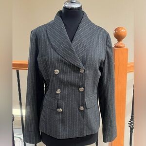 Chic Double-Breasted GRAY Pinstripe Blazer by DIANE GILMAN COLLECTION WOMEN SZ S